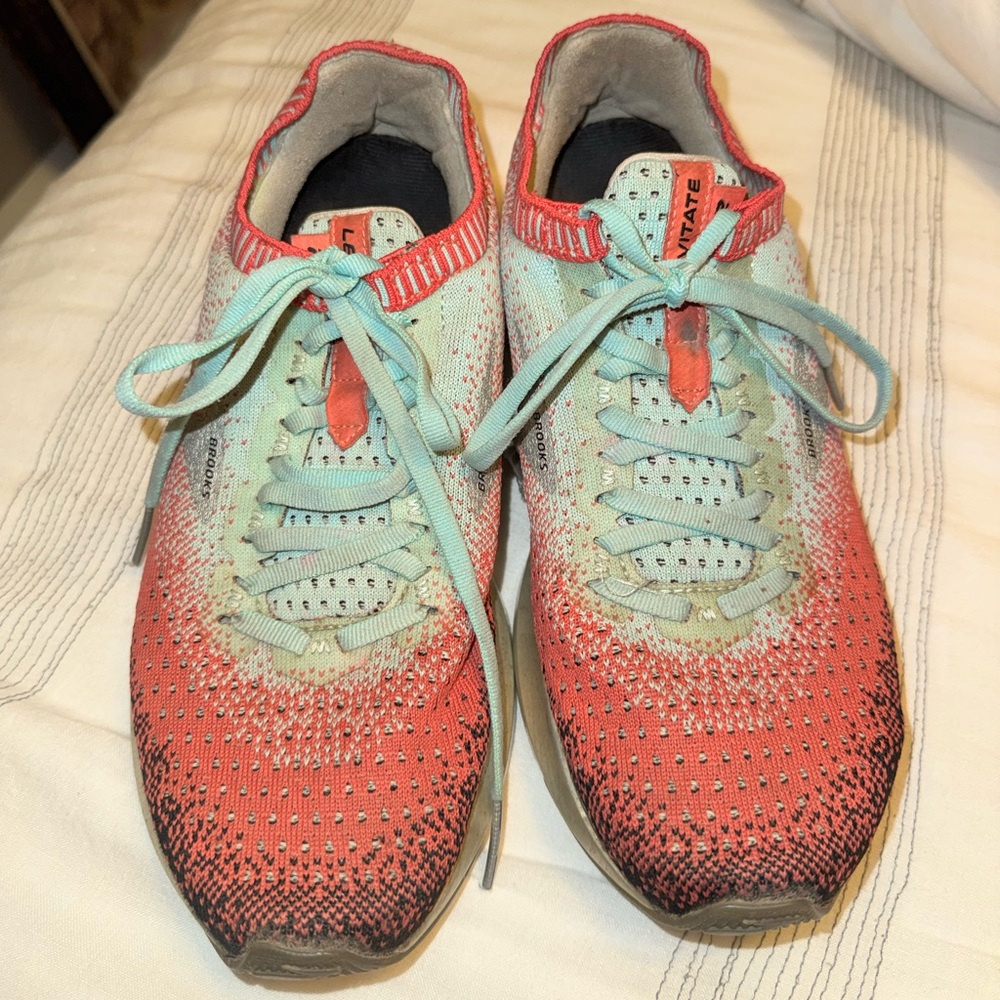 Women's Knit Sneakers in Coral and Mint